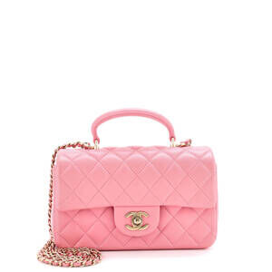 Chanel Mini Classic Single Flap Top Handle Bag Quilted Lambskin